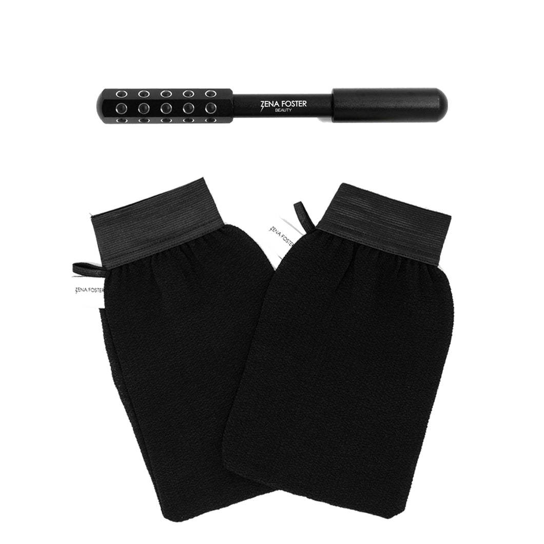 Polished Exfoliating Mittens + High Roller Face & Body Massager Bundle